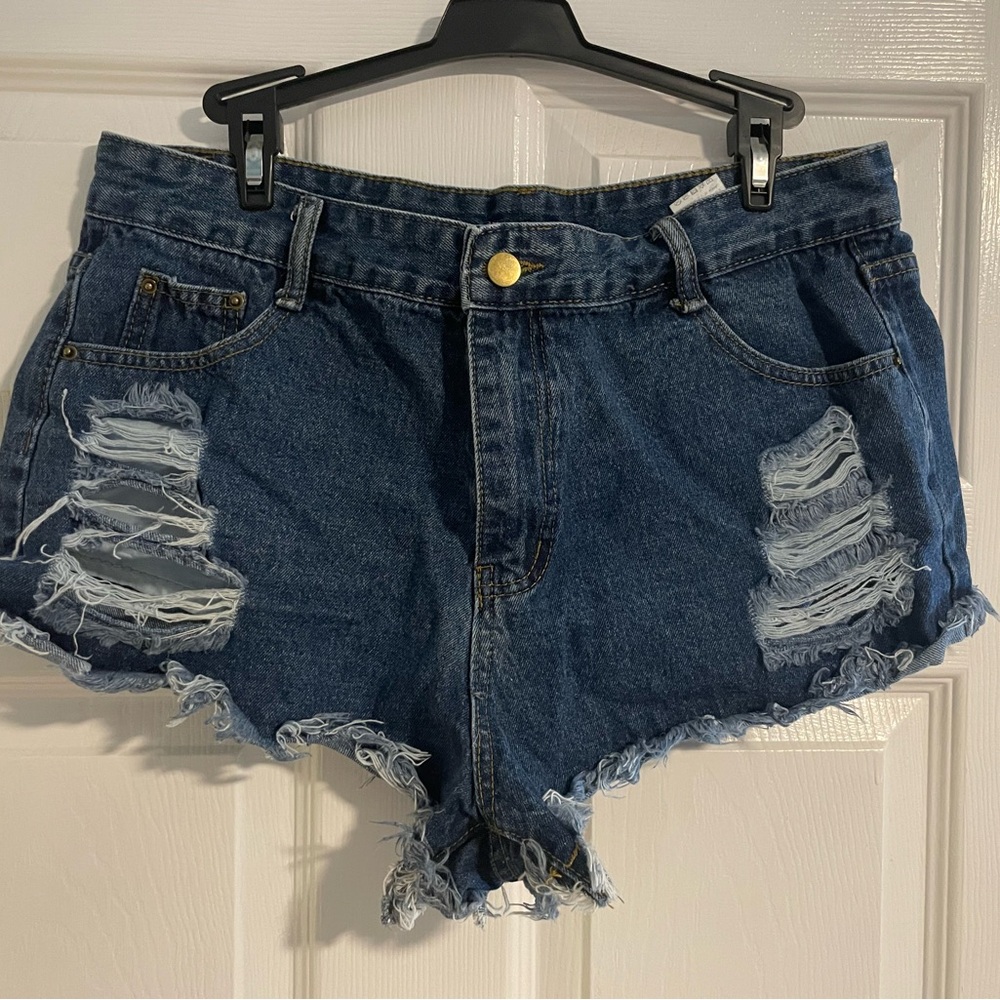 SHEIN Blue Distressed Jean Shorts